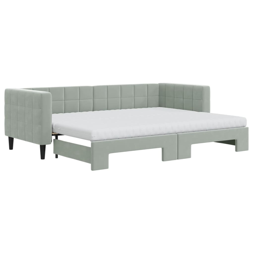 Lit de jour avec gigogne et matelas gris clair 80x200cm velours - XIOS