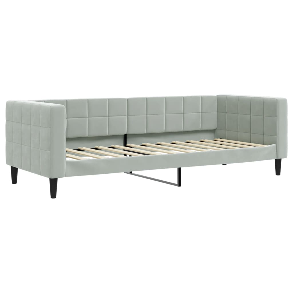 Lit de jour avec gigogne et matelas gris clair 80x200cm velours - XIOS