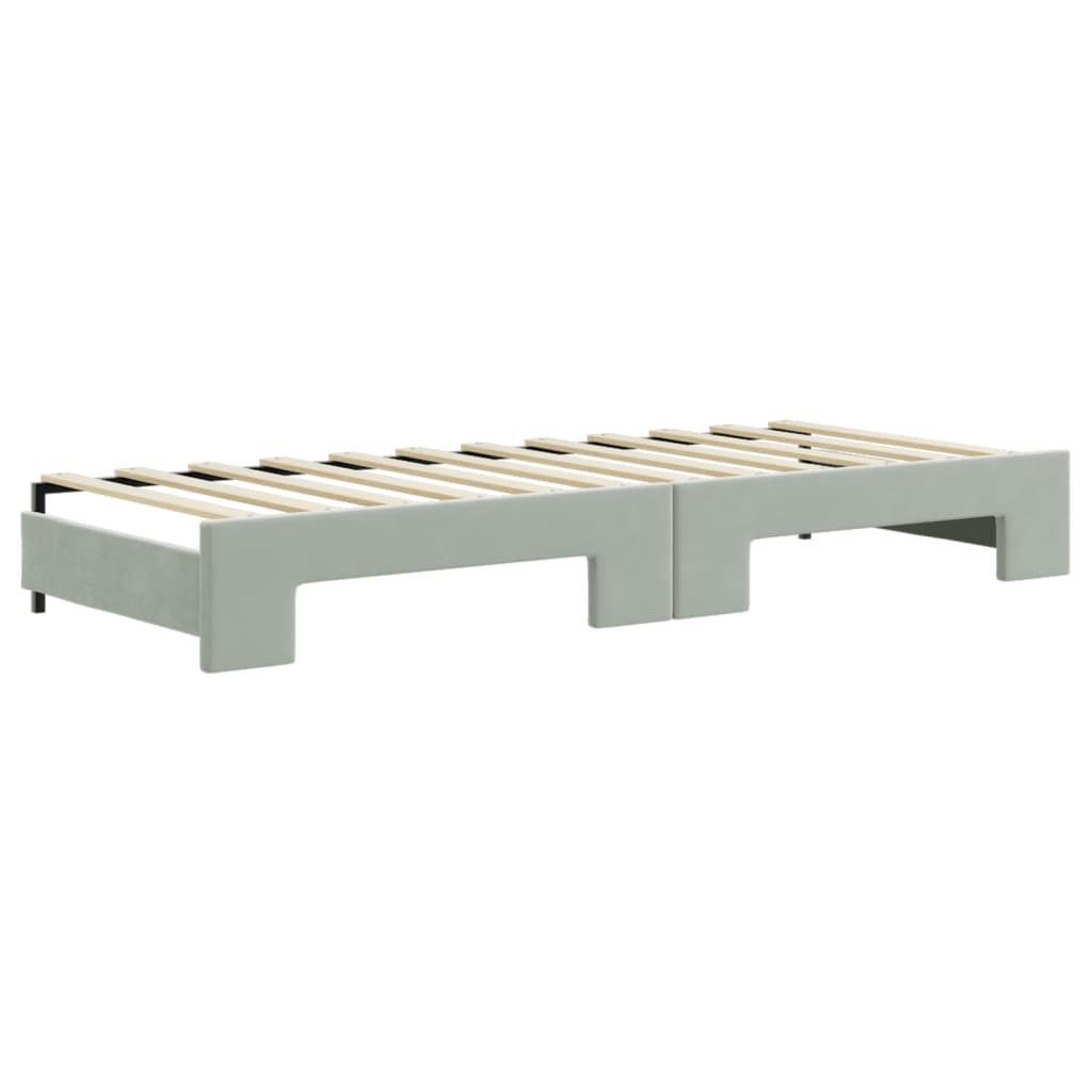 Lit de jour avec gigogne et matelas gris clair 80x200cm velours - XIOS