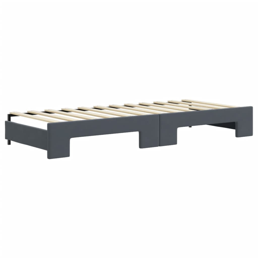 Lit de jour avec gigogne et matelas gris foncé 80x200cm velours - XIOS
