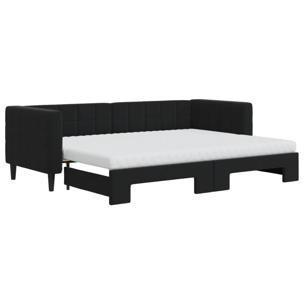 Lit de jour avec lit gigogne et matelas noir 80x200 cm velours - XIOS