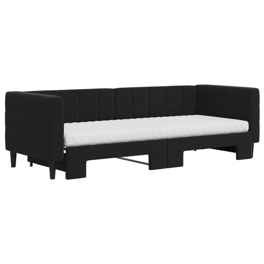 Lit de jour avec lit gigogne et matelas noir 80x200 cm velours - XIOS