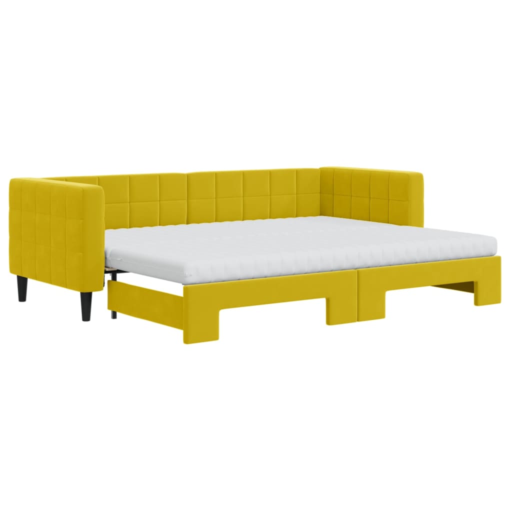 Lit de jour avec lit gigogne et matelas jaune 80x200 cm velours - XIOS