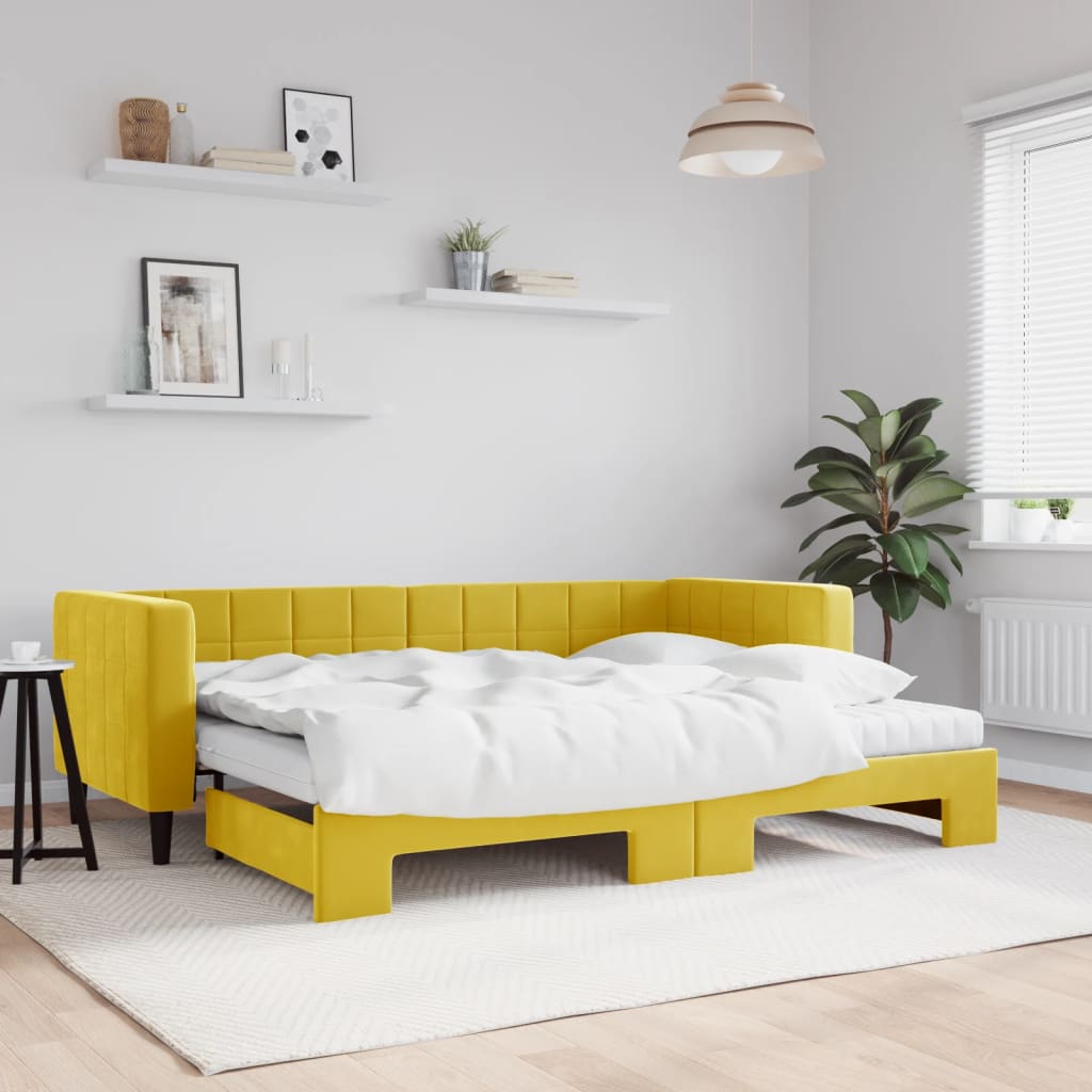 Lit de jour avec lit gigogne et matelas jaune 80x200 cm velours - XIOS