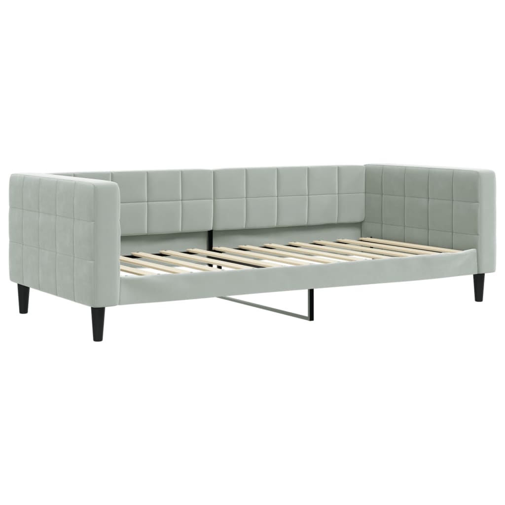 Lit de jour avec gigogne et matelas gris clair 90x200cm velours - XIOS