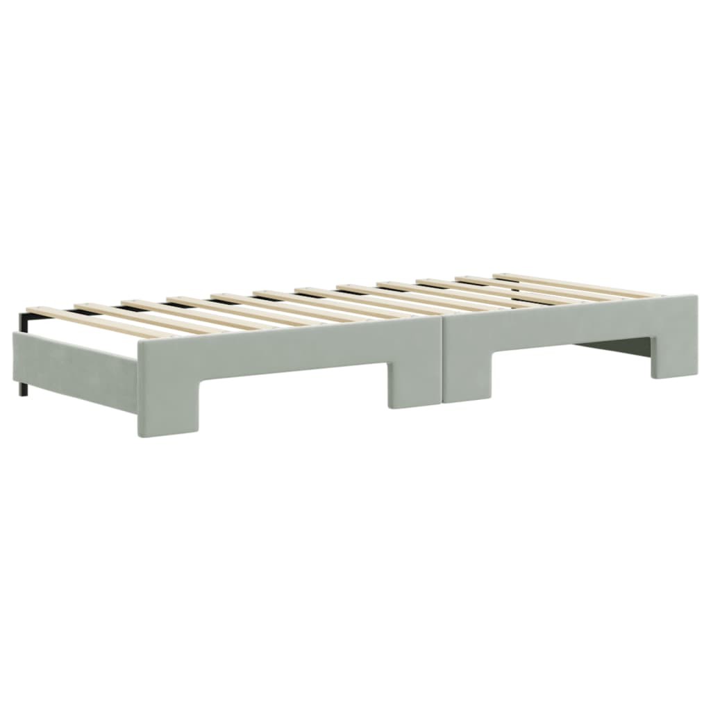 Lit de jour avec gigogne et matelas gris clair 90x200cm velours - XIOS