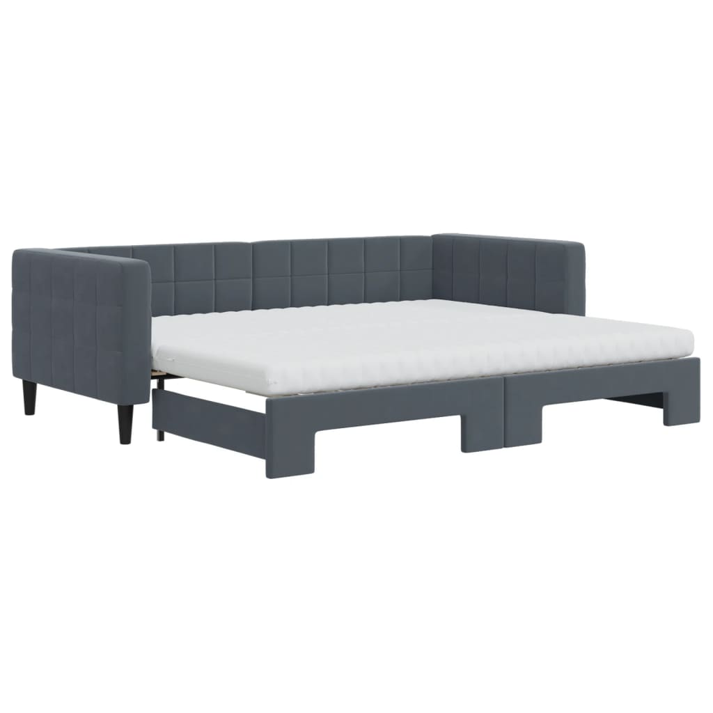 Lit de jour avec gigogne et matelas gris foncé 90x200cm velours - XIOS