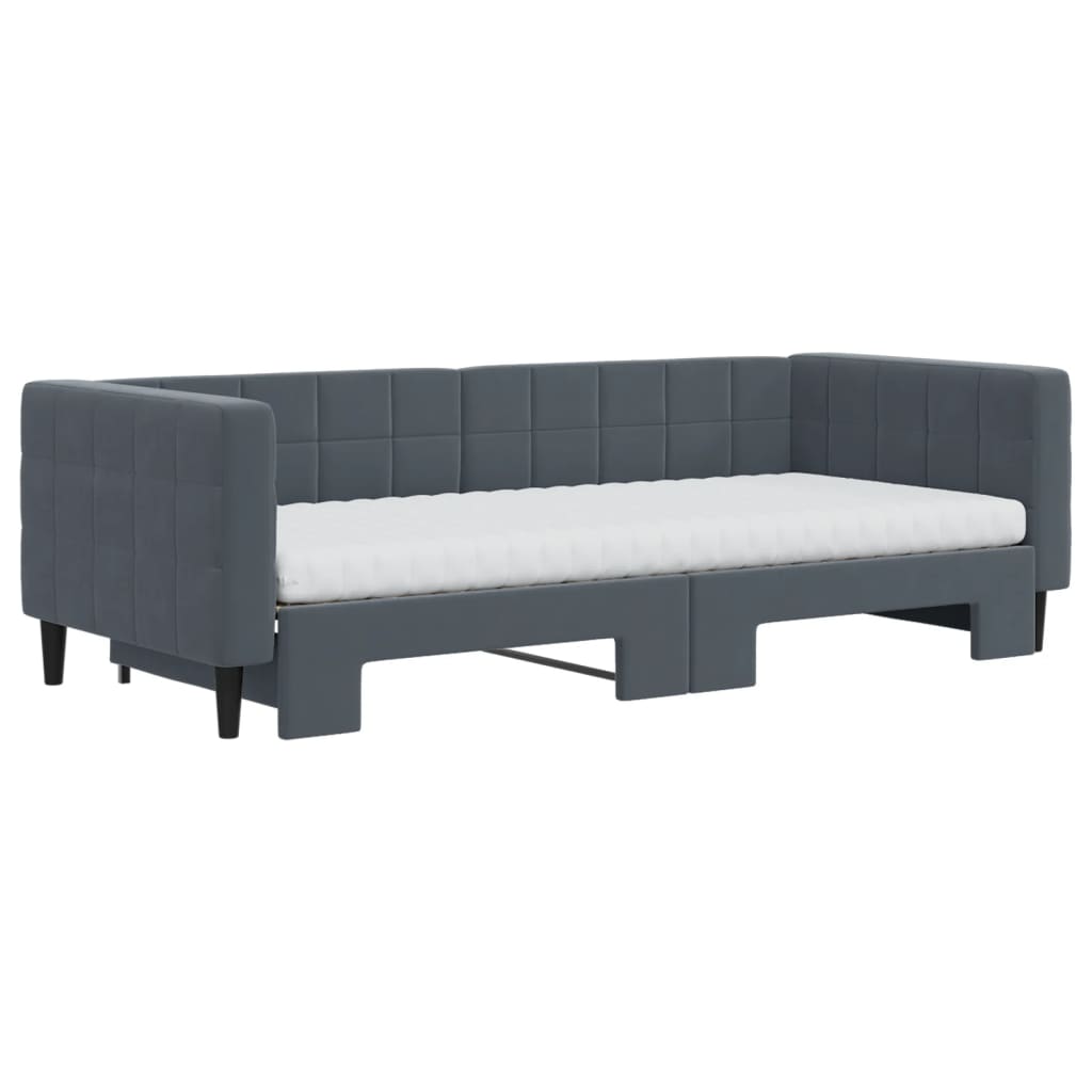 Lit de jour avec gigogne et matelas gris foncé 90x200cm velours - XIOS