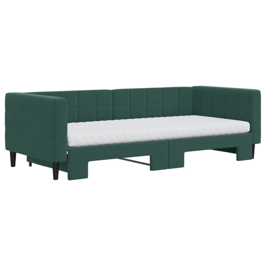 Lit de jour avec gigogne et matelas vert foncé 90x200cm velours - XIOS