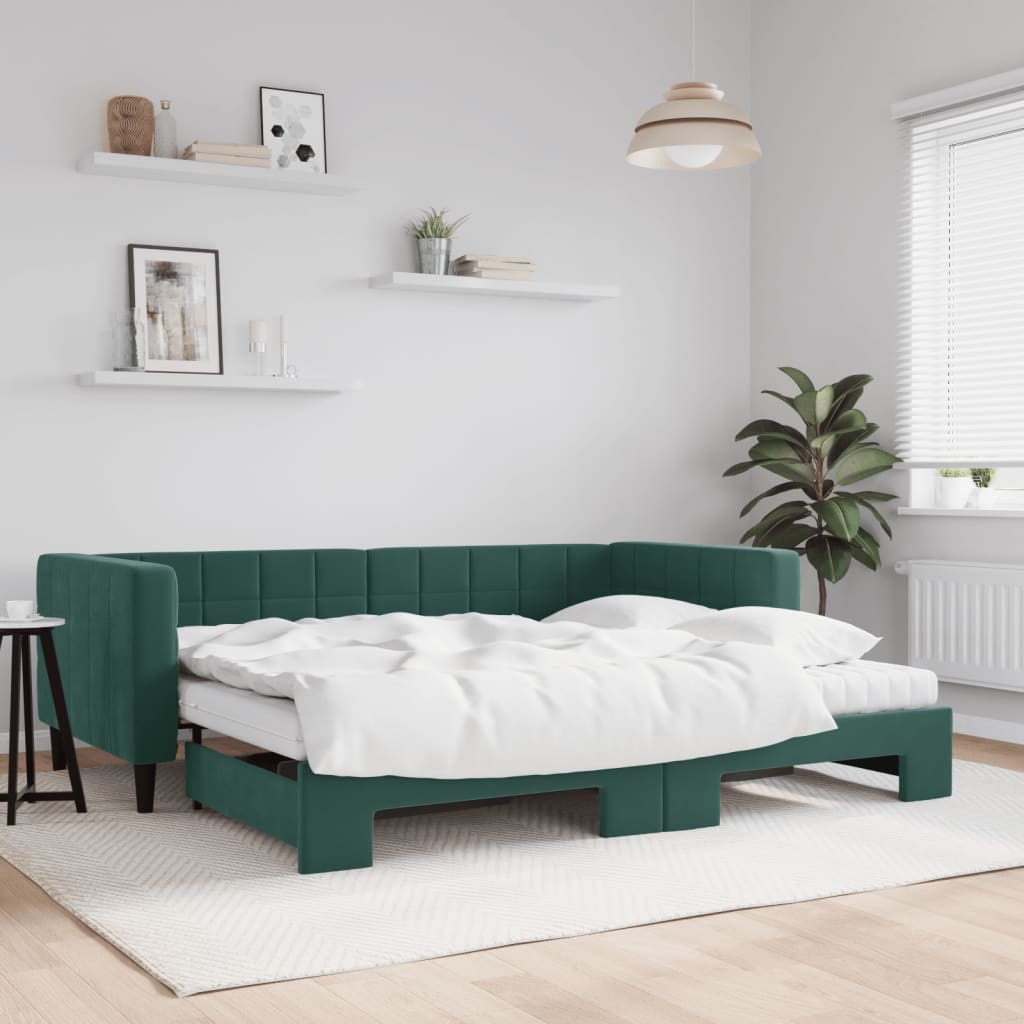 Lit de jour avec gigogne et matelas vert foncé 90x200cm velours - XIOS