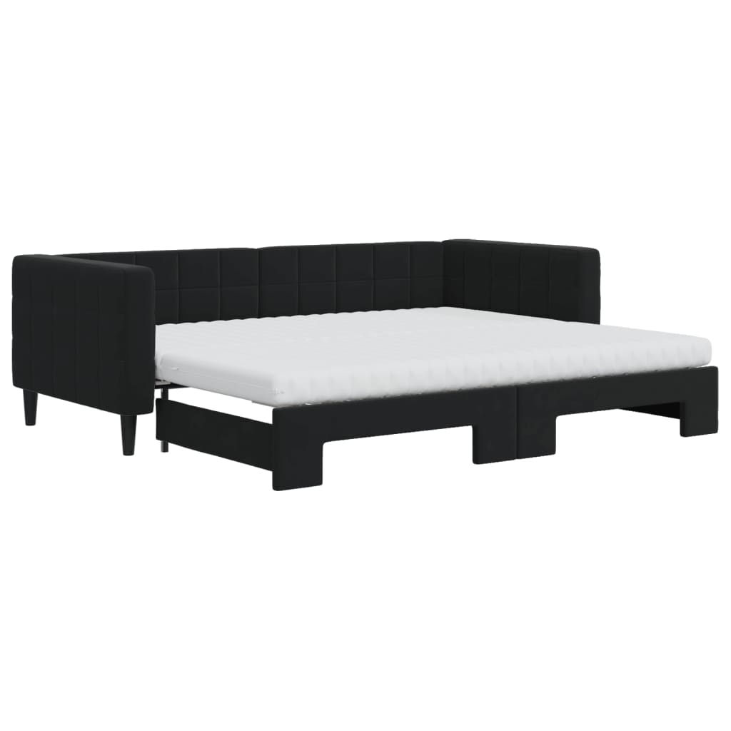 Lit de jour avec gigogne et matelas noir 90x200 cm velours - XIOS