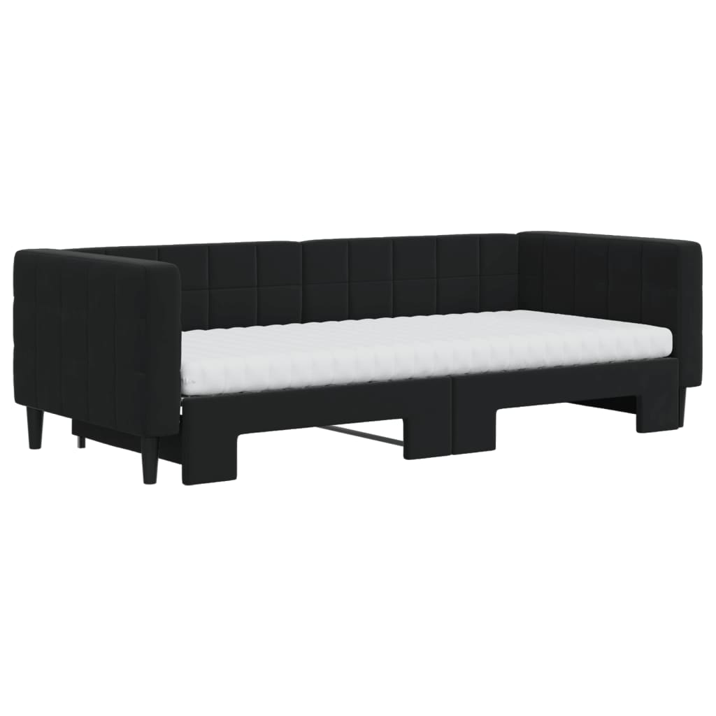 Lit de jour avec gigogne et matelas noir 90x200 cm velours - XIOS
