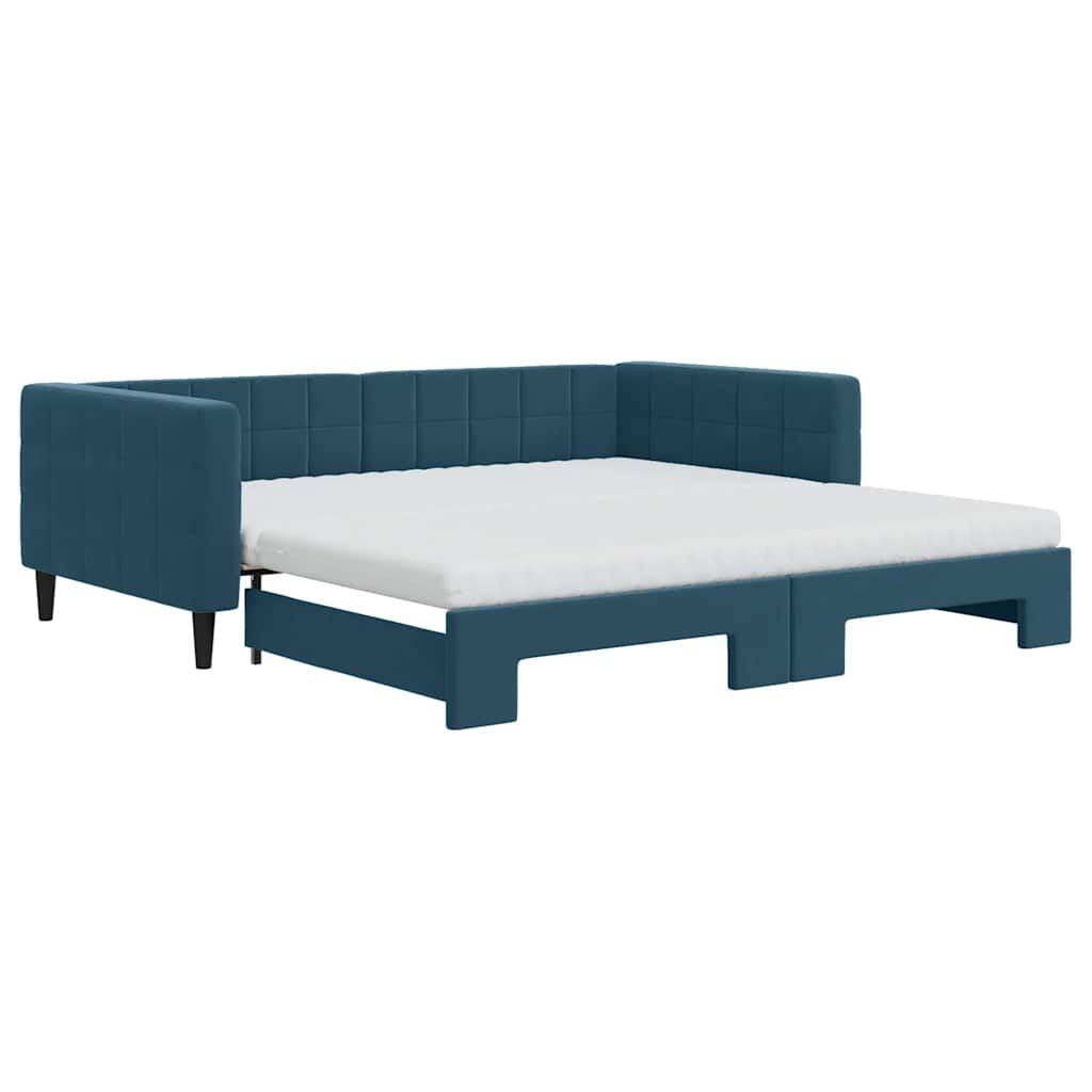 Lit de jour avec lit gigogne et matelas bleu 100x200 cm velours