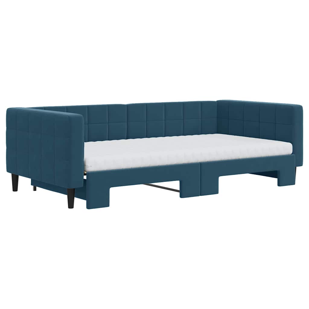 Lit de jour avec lit gigogne et matelas bleu 100x200 cm velours