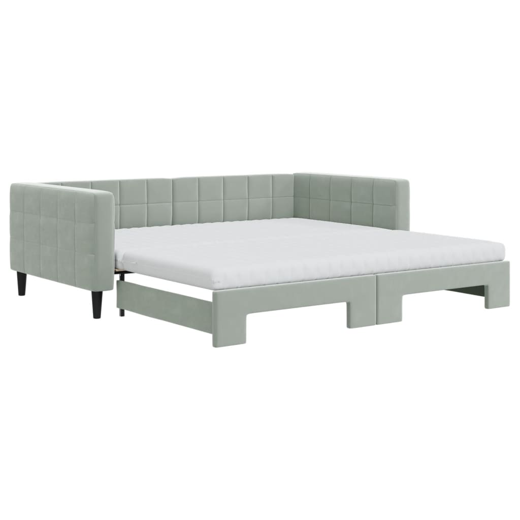 Lit de jour et gigogne et matelas gris clair 100x200 cm velours - XIOS