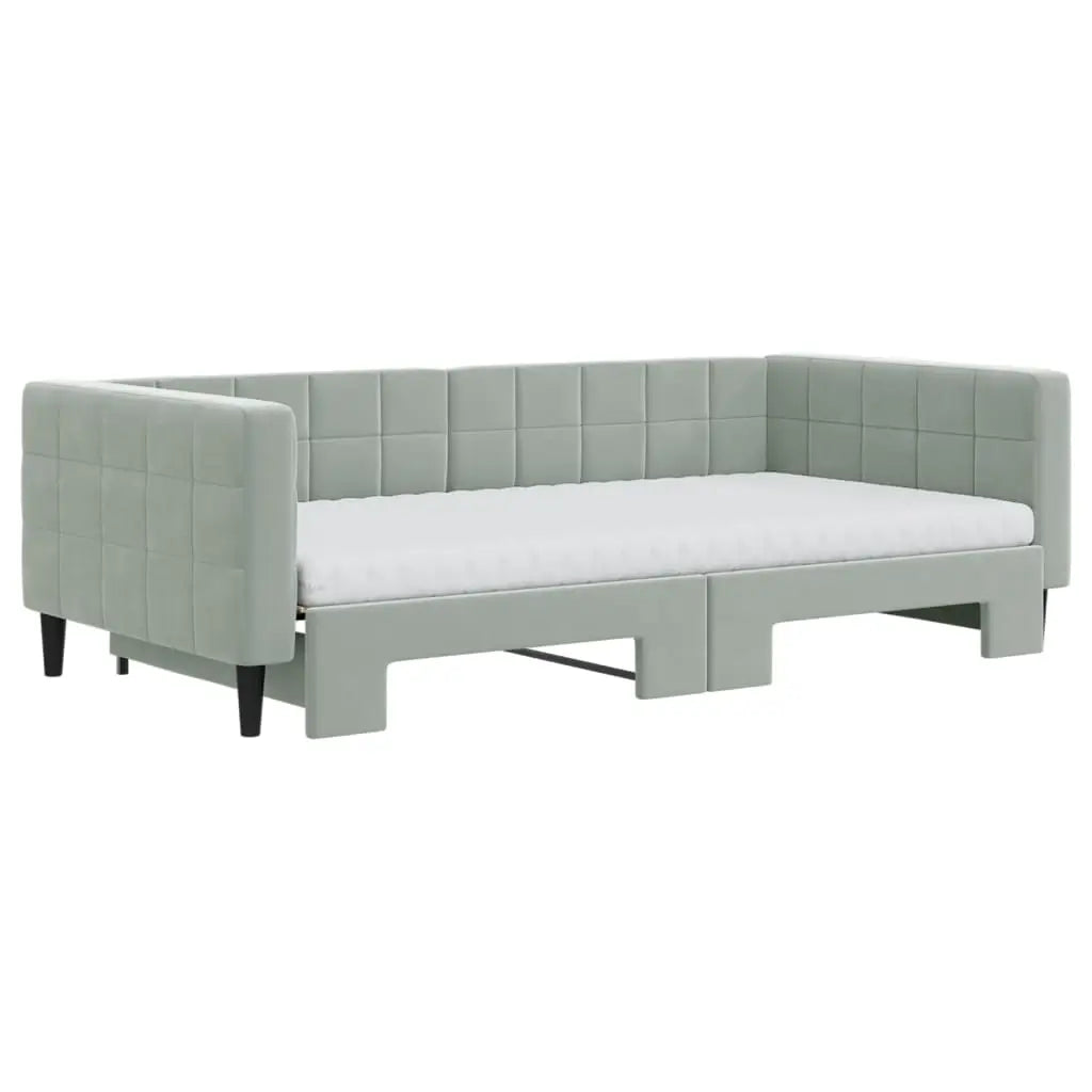 Lit de jour et gigogne et matelas gris clair 100x200 cm velours - XIOS