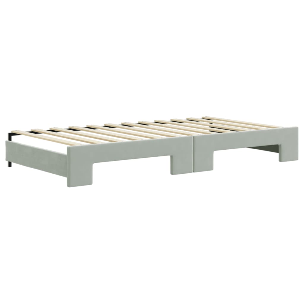 Lit de jour et gigogne et matelas gris clair 100x200 cm velours - XIOS