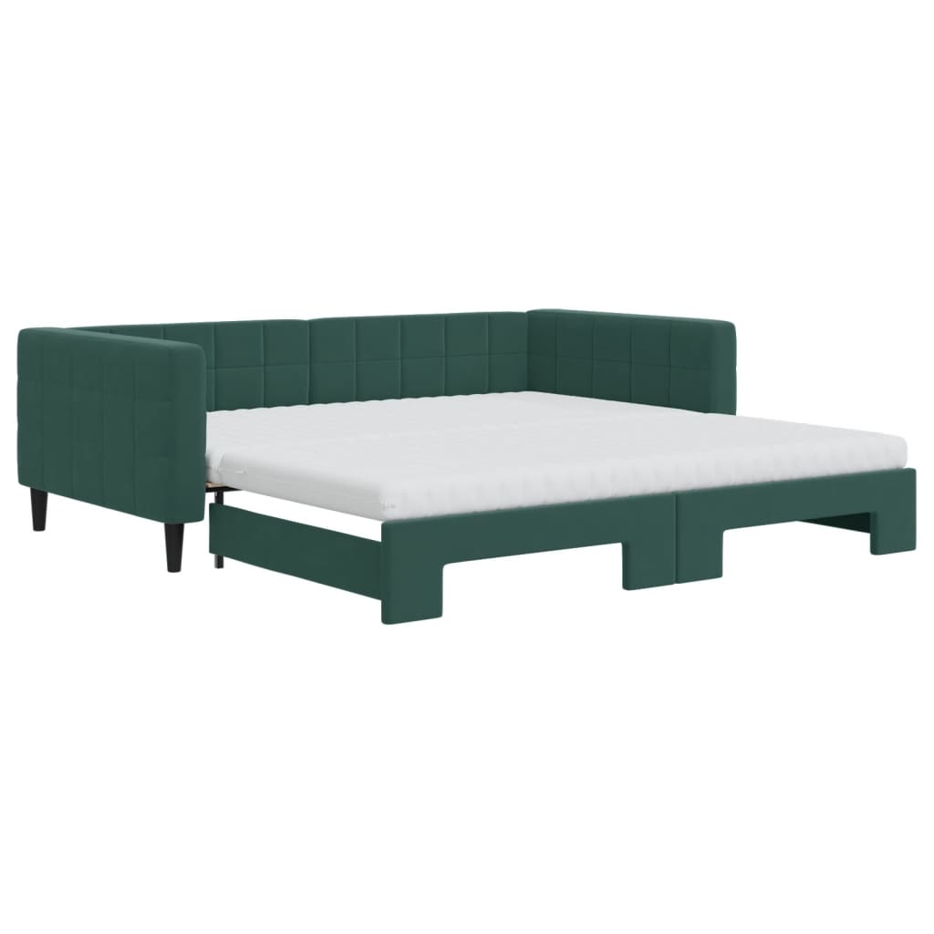 Lit de jour et gigogne et matelas vert foncé 100x200 cm velours - XIOS