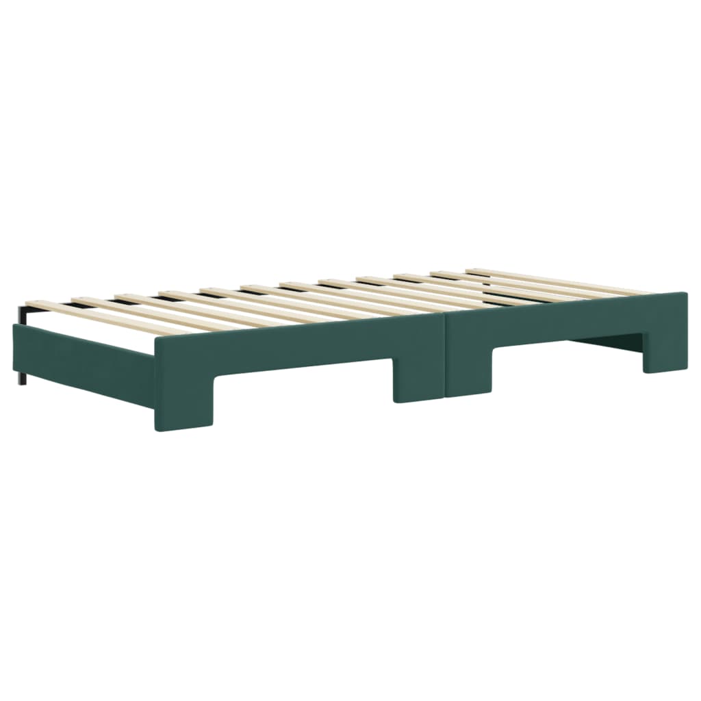 Lit de jour et gigogne et matelas vert foncé 100x200 cm velours - XIOS