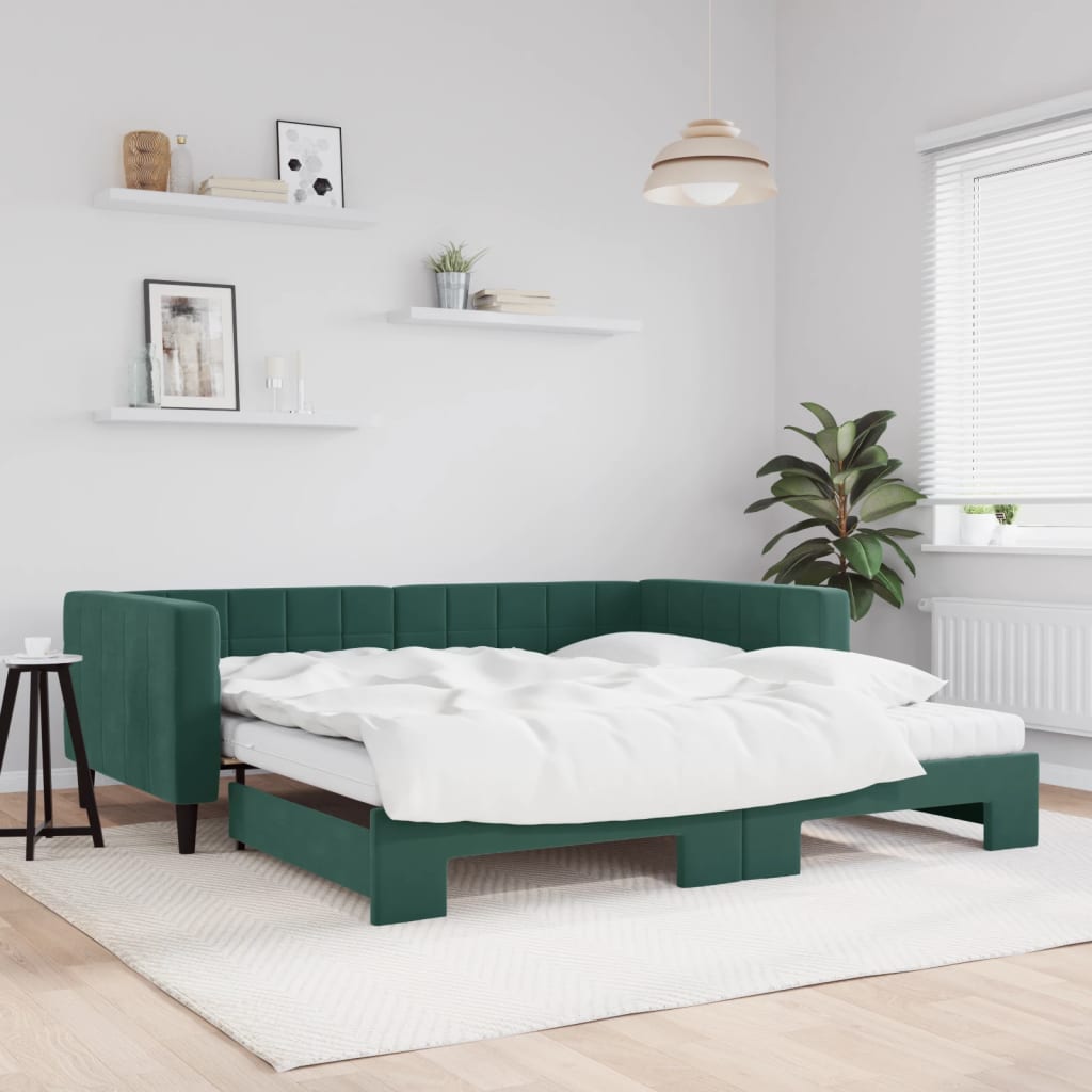Lit de jour et gigogne et matelas vert foncé 100x200 cm velours - XIOS