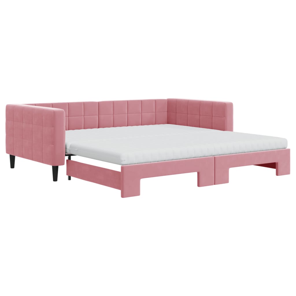 Lit de jour avec lit gigogne et matelas rose 100x200 cm velours - XIOS
