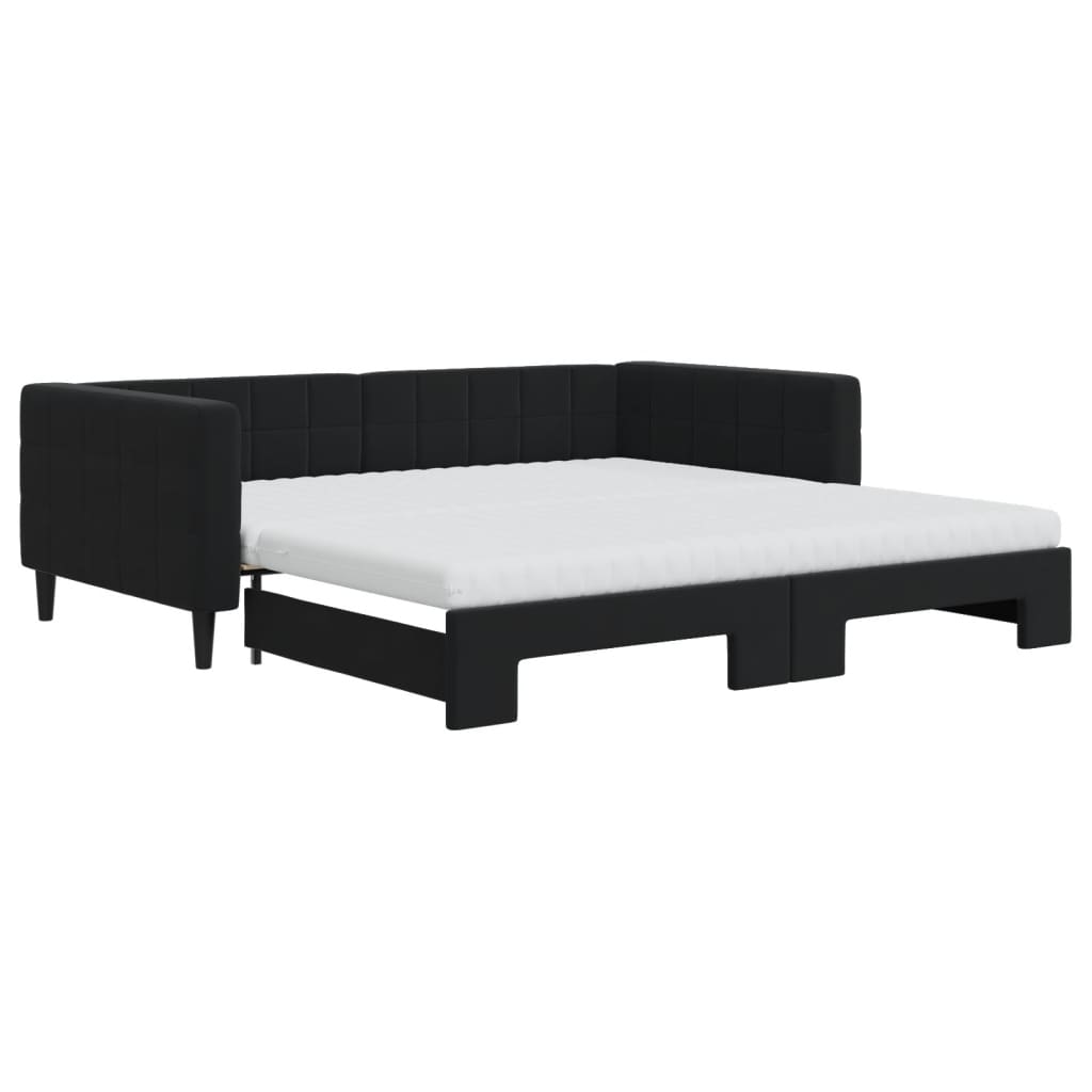 Lit de jour avec lit gigogne et matelas noir 100x200 cm velours - XIOS