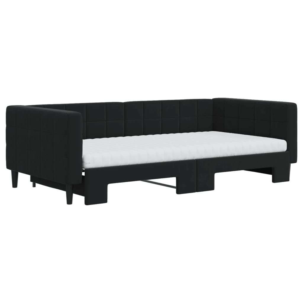 Lit de jour avec lit gigogne et matelas noir 100x200 cm velours - XIOS