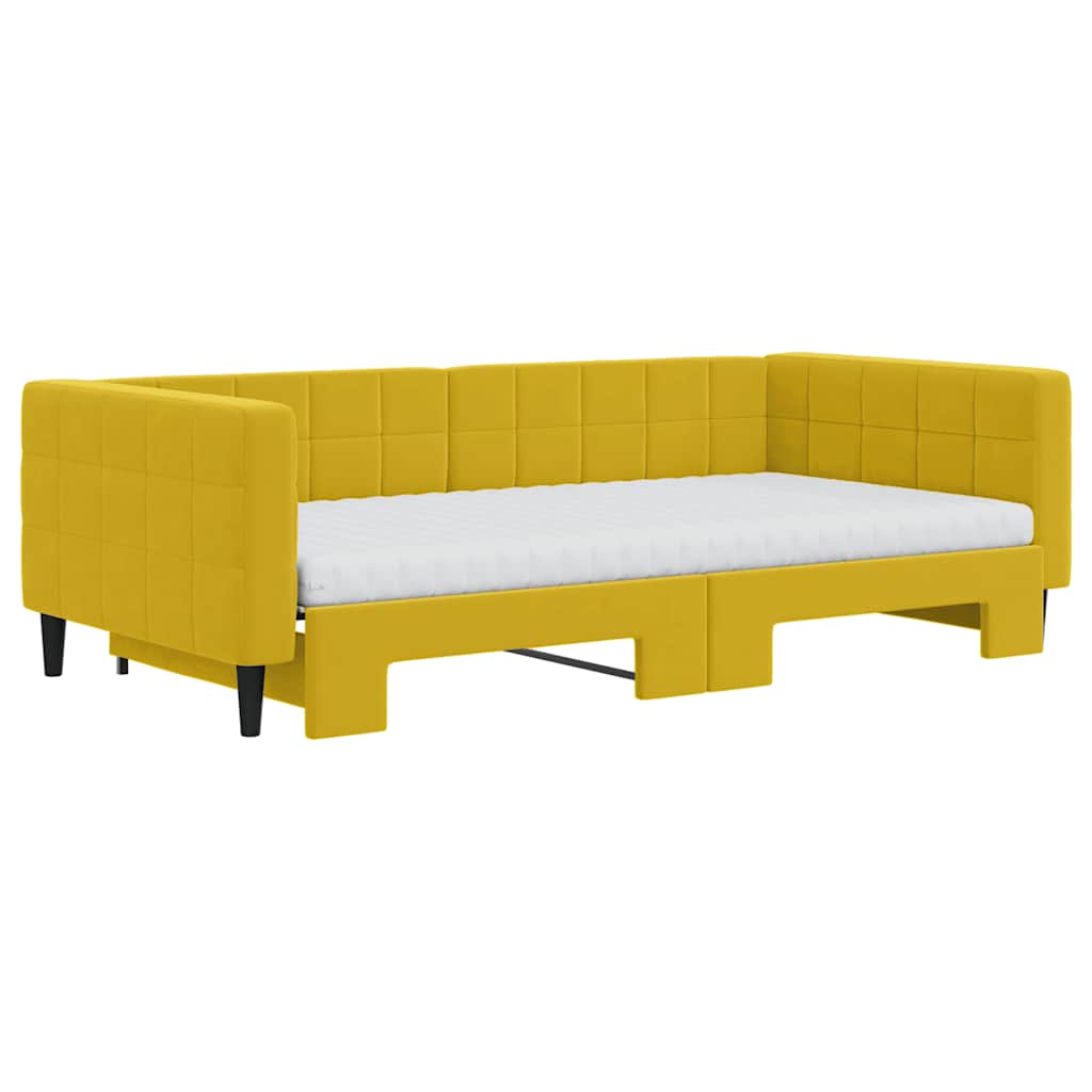 Lit de jour avec gigogne et matelas jaune 100x200 cm velours