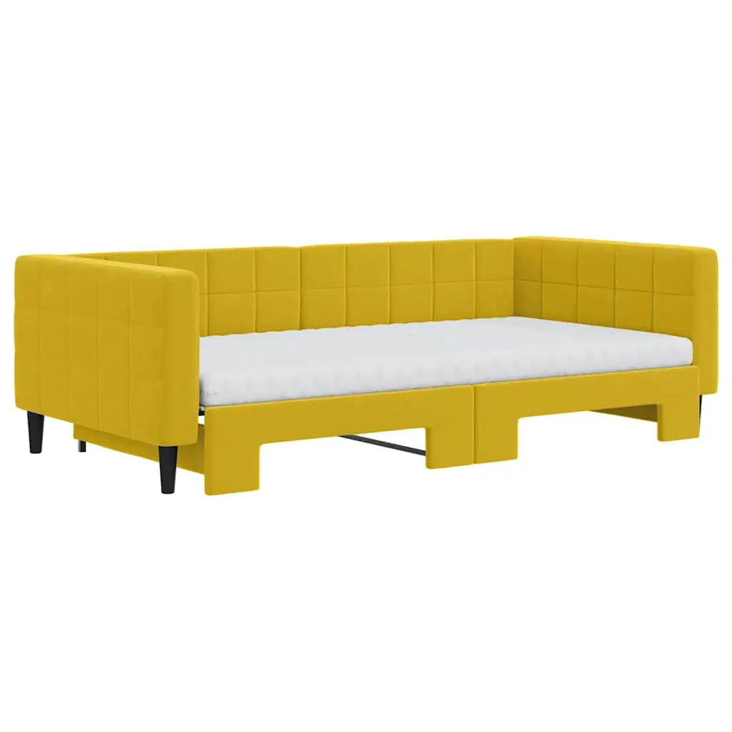 Lit de jour avec gigogne et matelas jaune 100x200 cm velours - XIOS