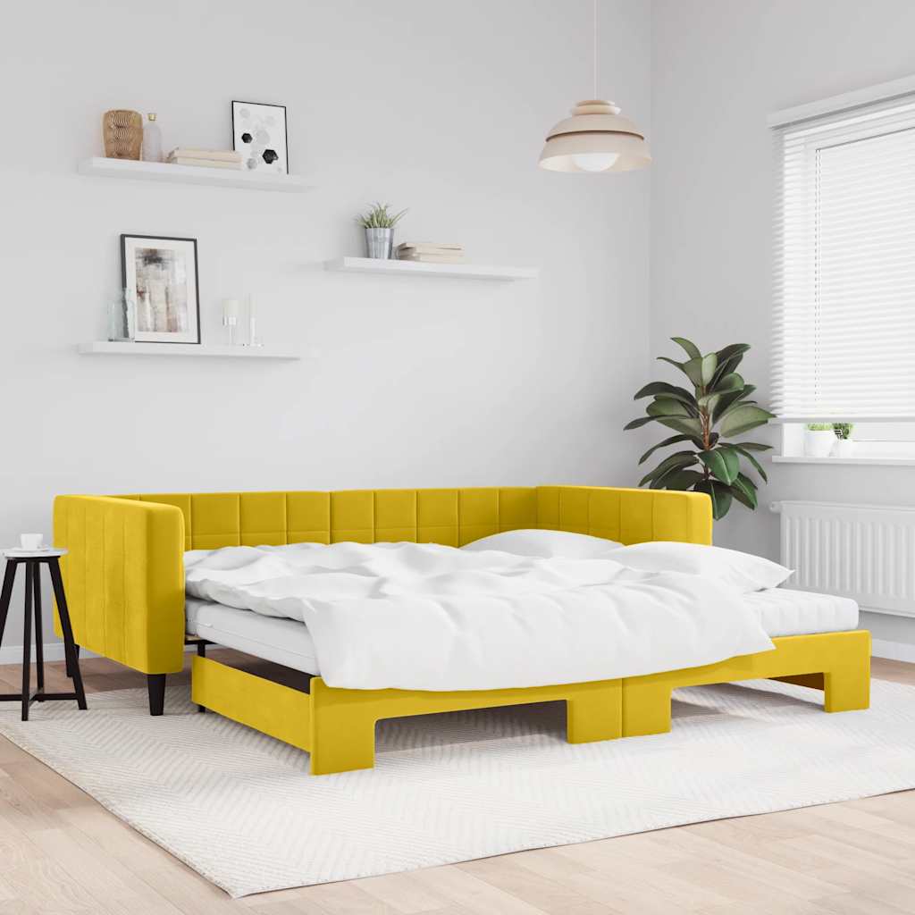 Lit de jour avec gigogne et matelas jaune 100x200 cm velours