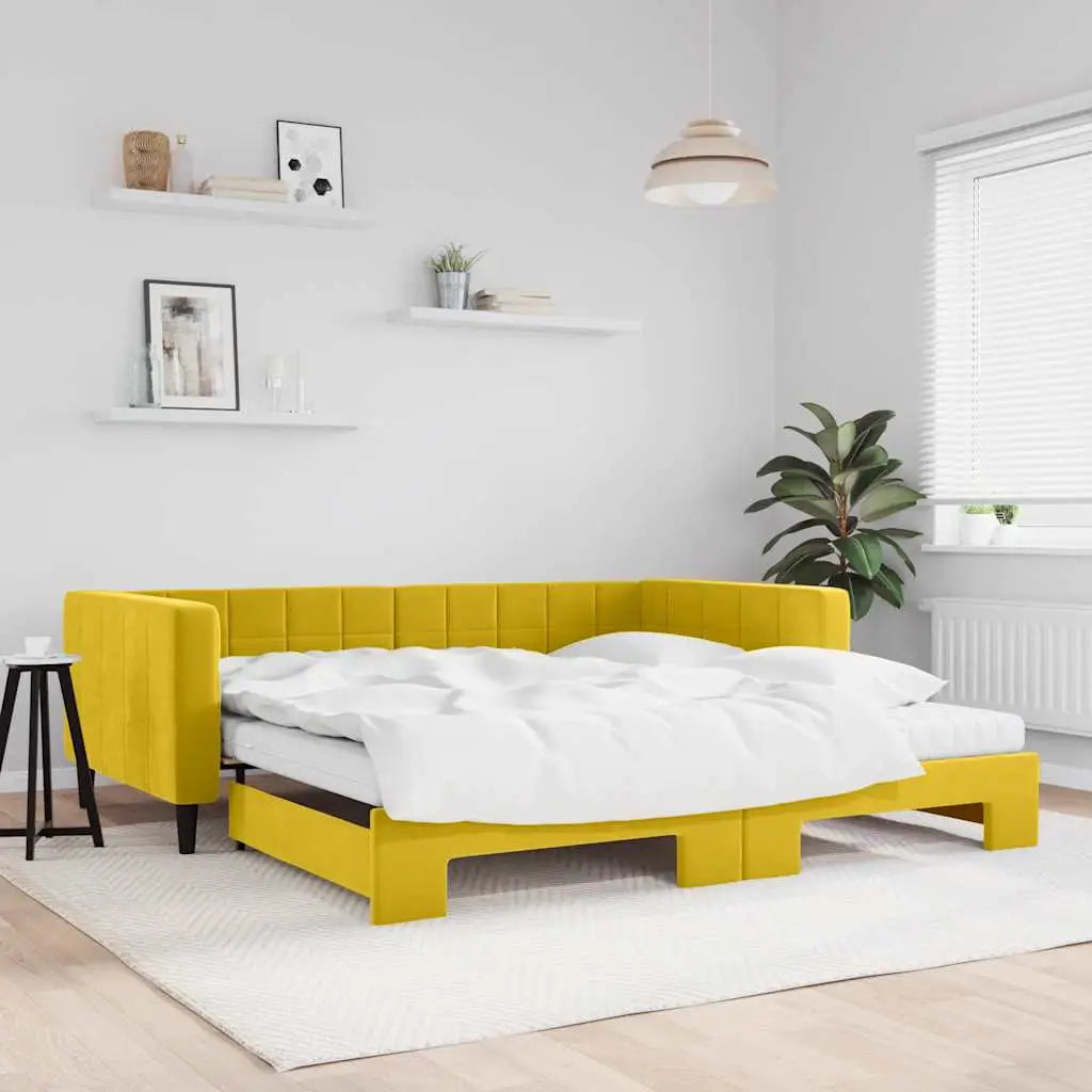 Lit de jour avec gigogne et matelas jaune 100x200 cm velours - XIOS