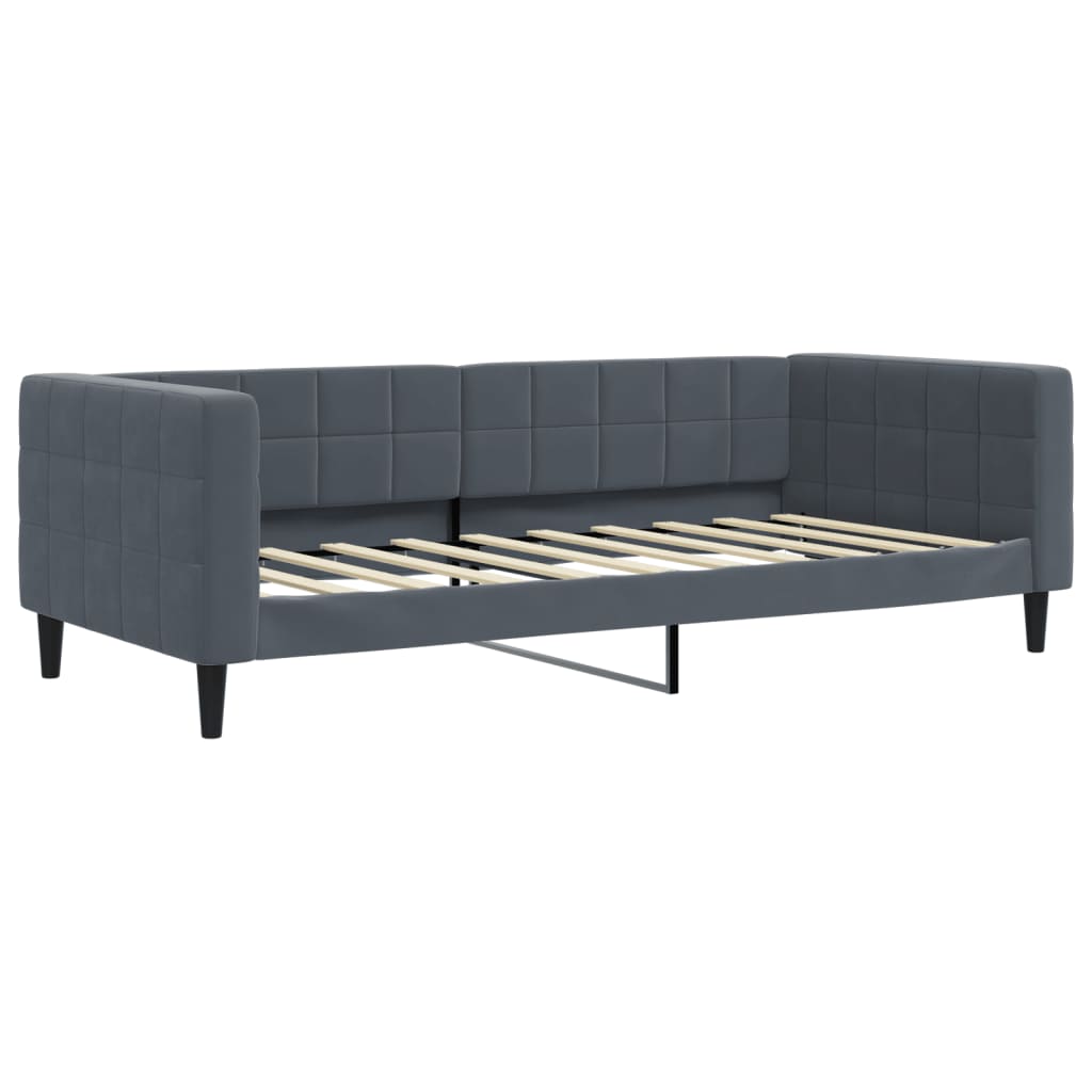 Lit de jour avec gigogne et matelas gris foncé 90x190cm velours - XIOS