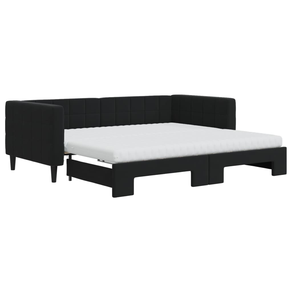 Lit de jour avec gigogne et matelas noir 90x190 cm velours - XIOS