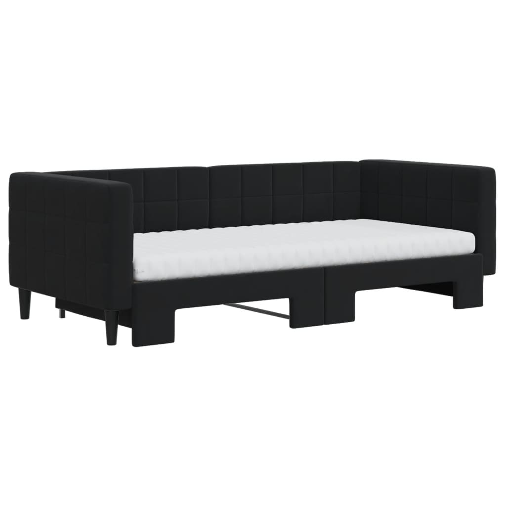 Lit de jour avec gigogne et matelas noir 90x190 cm velours - XIOS