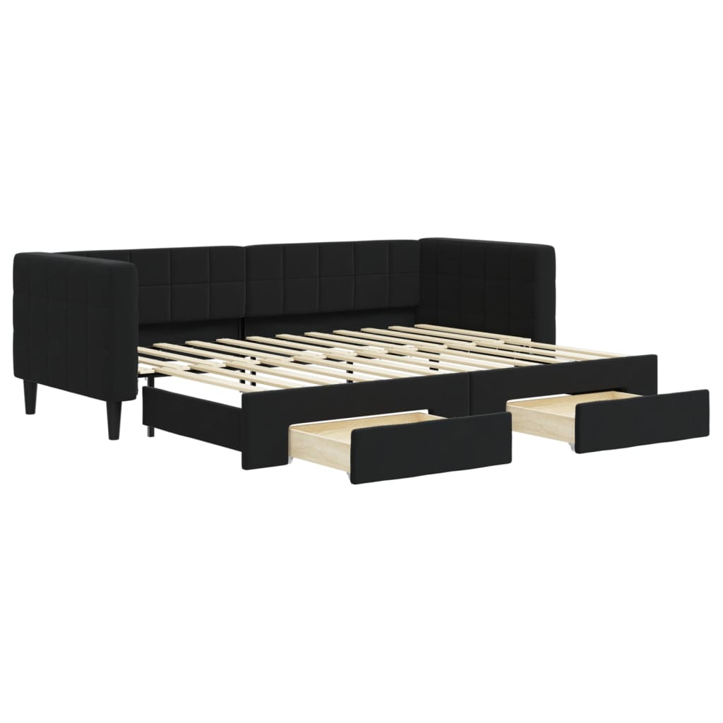 Lit de jour avec gigogne et tiroirs sans matelas noir 80x200 cm - XIOS