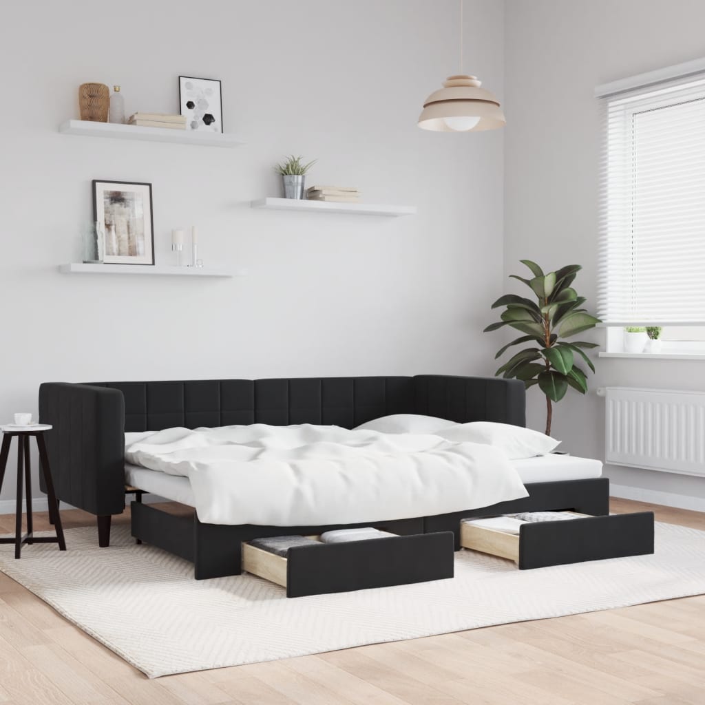 Lit de jour avec gigogne et tiroirs sans matelas noir 80x200 cm - XIOS