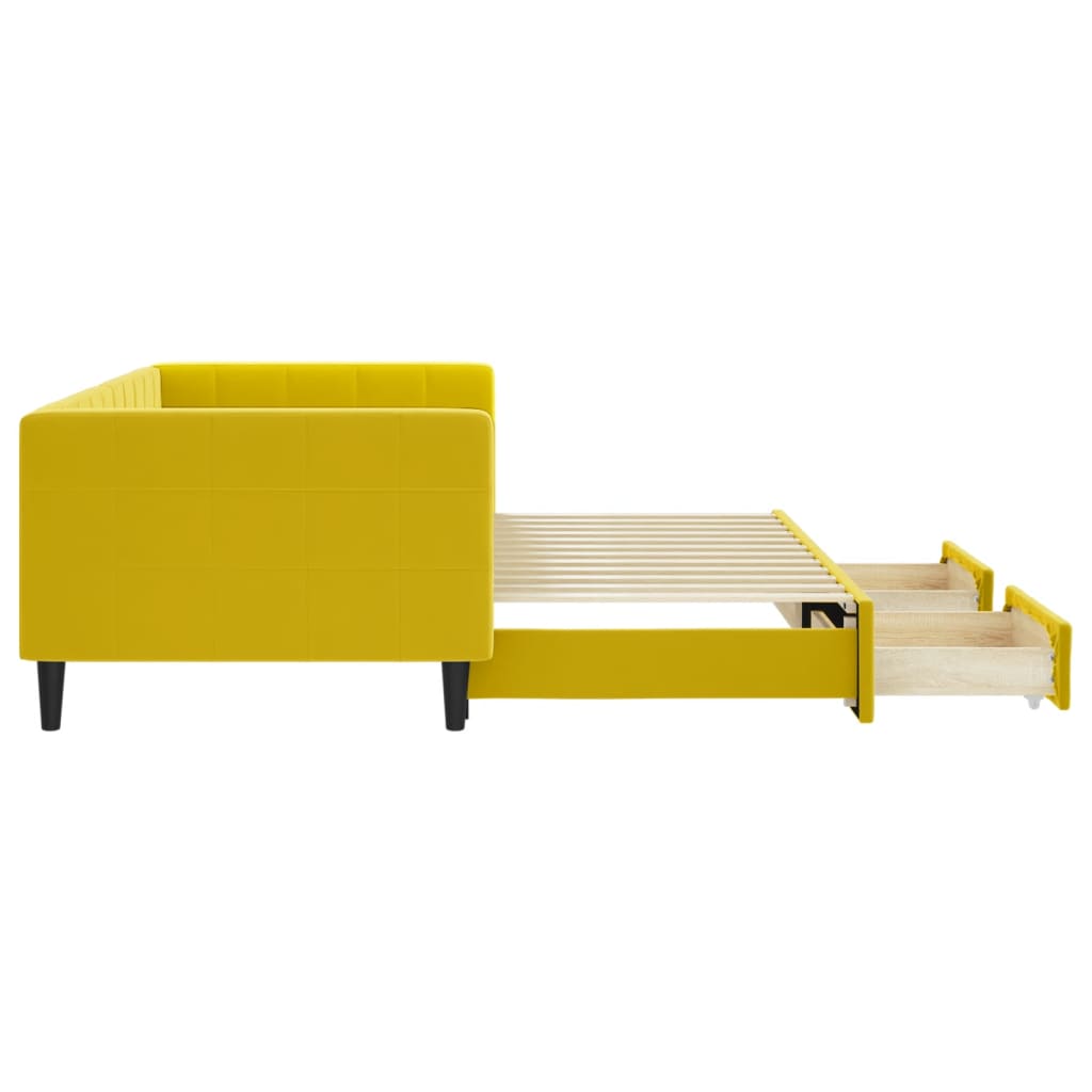 Lit de jour avec gigogne et tiroirs jaune 90x200 cm velours - XIOS