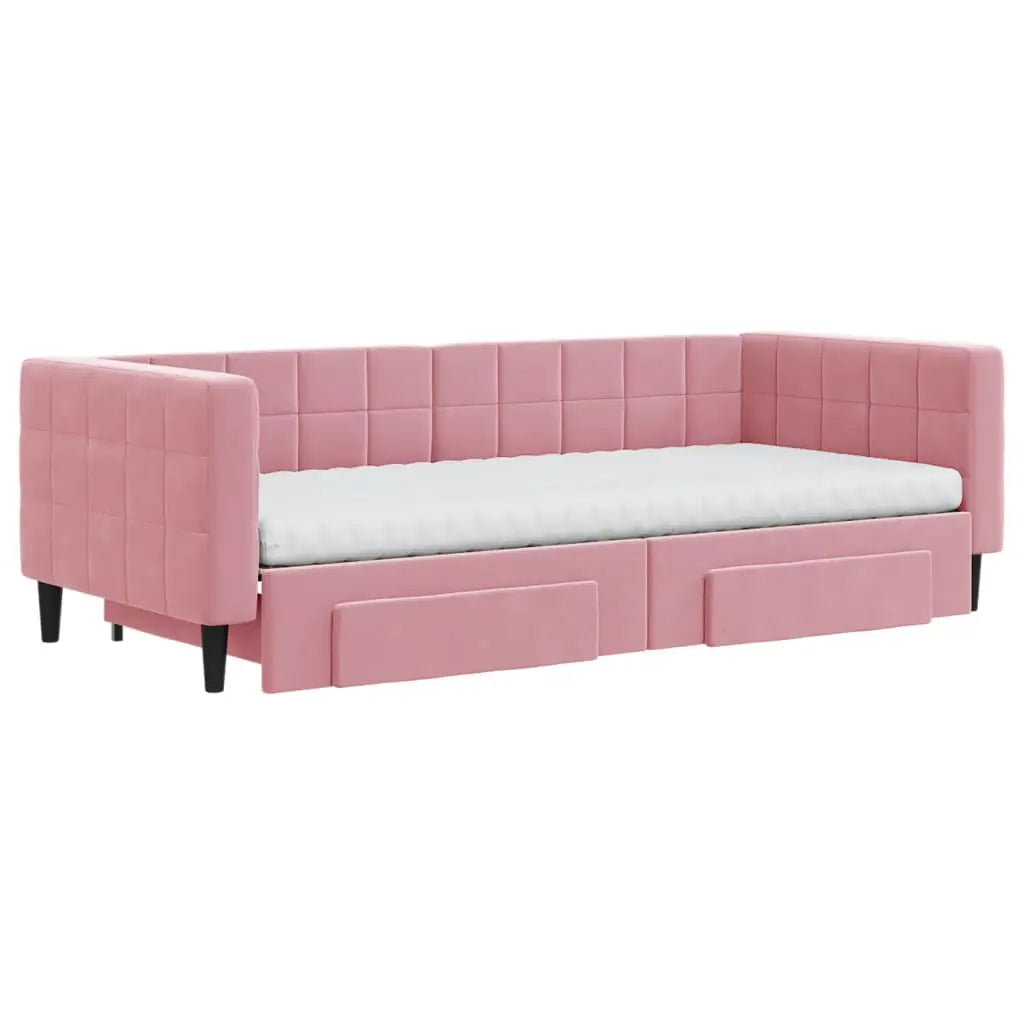 Lit de jour avec gigogne et tiroirs rose 90x200 cm velours - XIOS