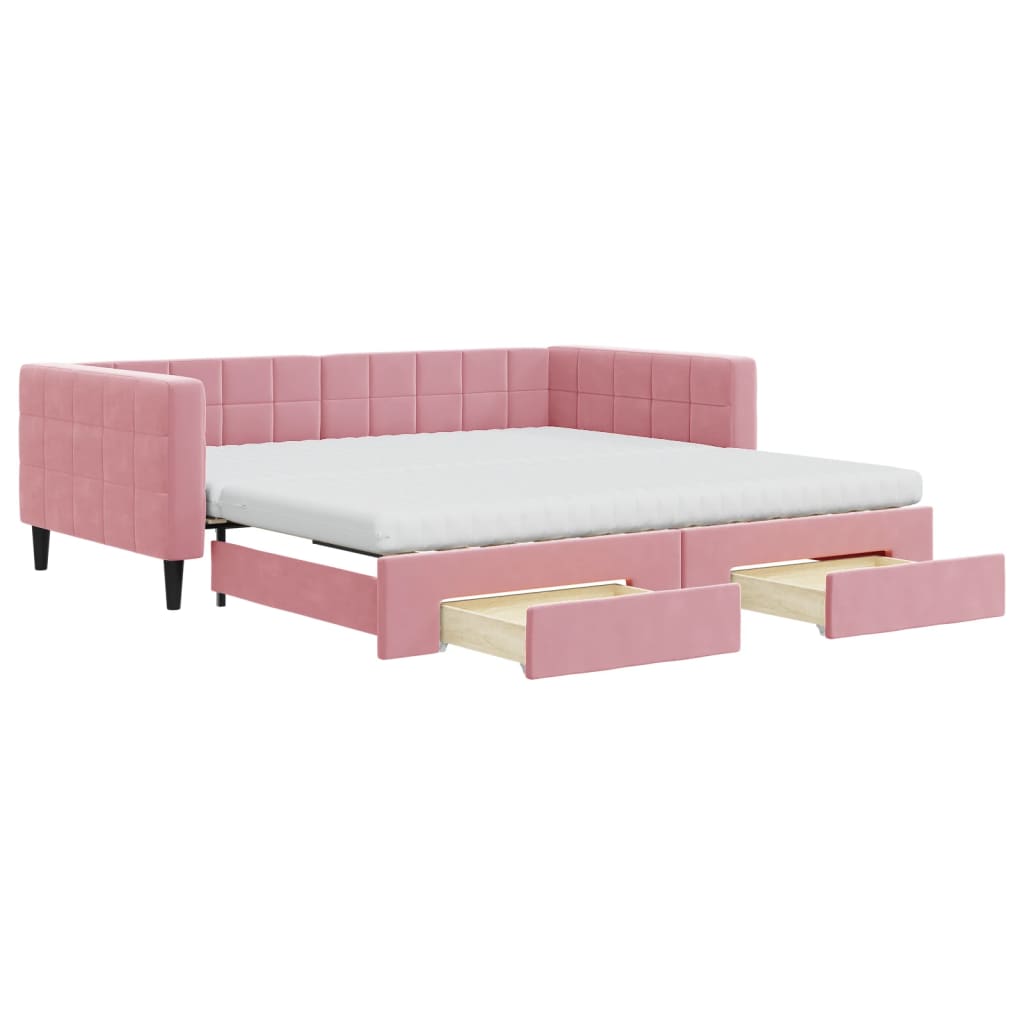 Lit de jour avec gigogne et tiroirs rose 100x200 cm velours - XIOS