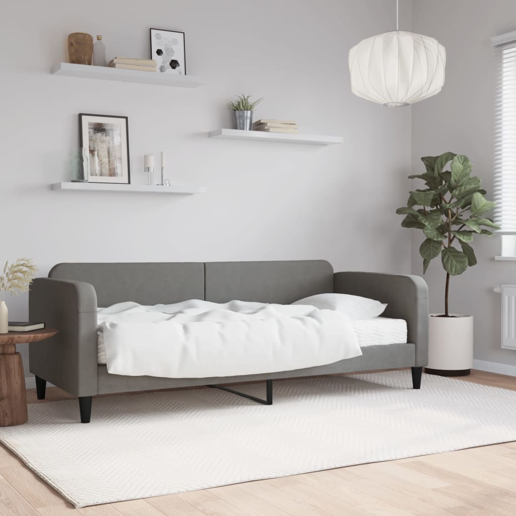 Lit de jour avec matelas gris foncé 80x200 cm tissu - XIOS