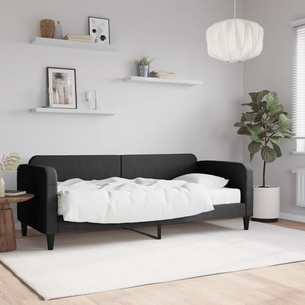 Lit de jour avec matelas noir 80x200 cm tissu - XIOS