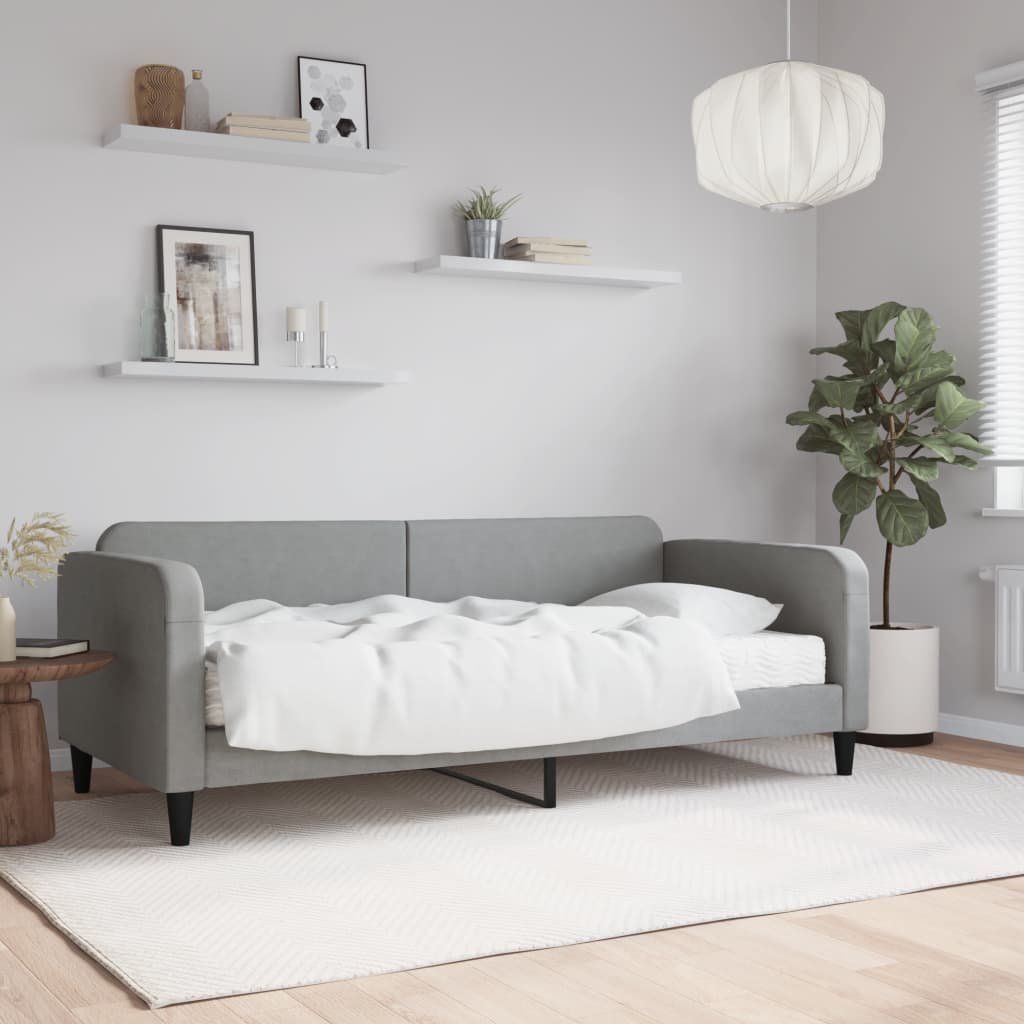 Lit de jour avec matelas gris clair 90x200 cm tissu - XIOS