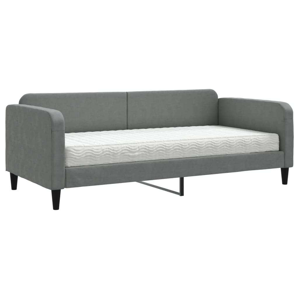 Lit de jour avec matelas gris foncé 90x200 cm tissu - XIOS