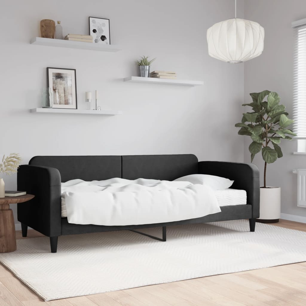 Lit de jour avec matelas noir 90x200 cm tissu - XIOS
