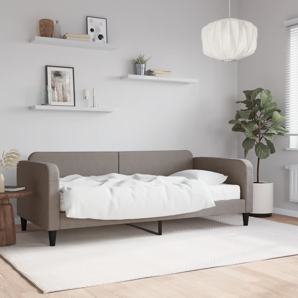 Lit de jour avec matelas taupe 90x200 cm tissu - XIOS