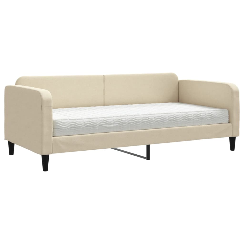 Lit de jour avec matelas crème 90x200 cm tissu - XIOS