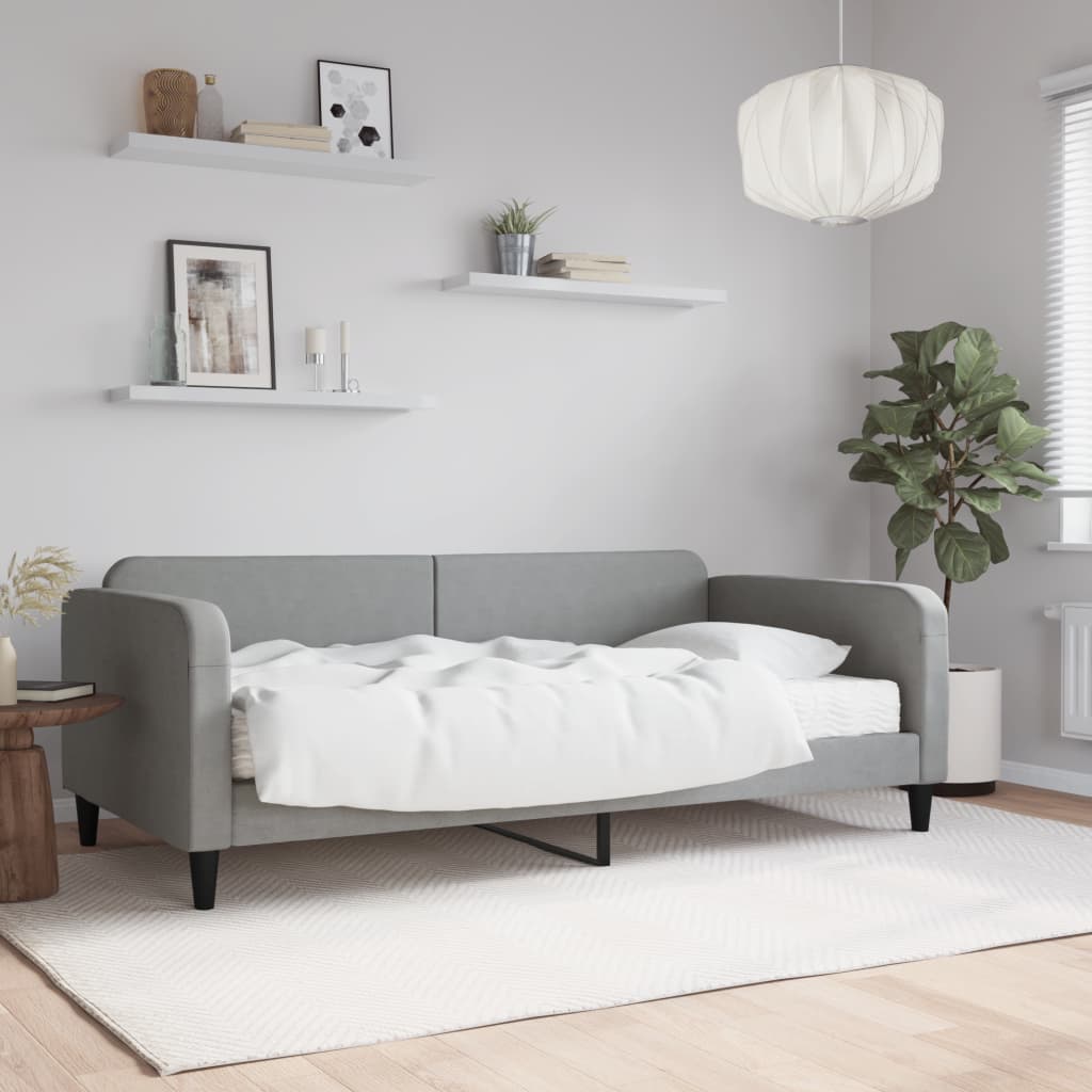 Lit de jour avec matelas gris clair 100x200 cm tissu - XIOS