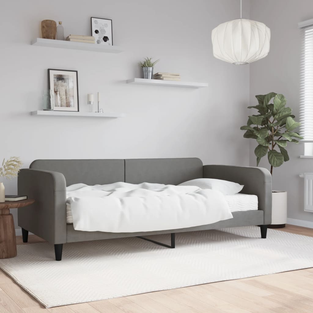 Lit de jour avec matelas gris foncé 100x200 cm tissu - XIOS
