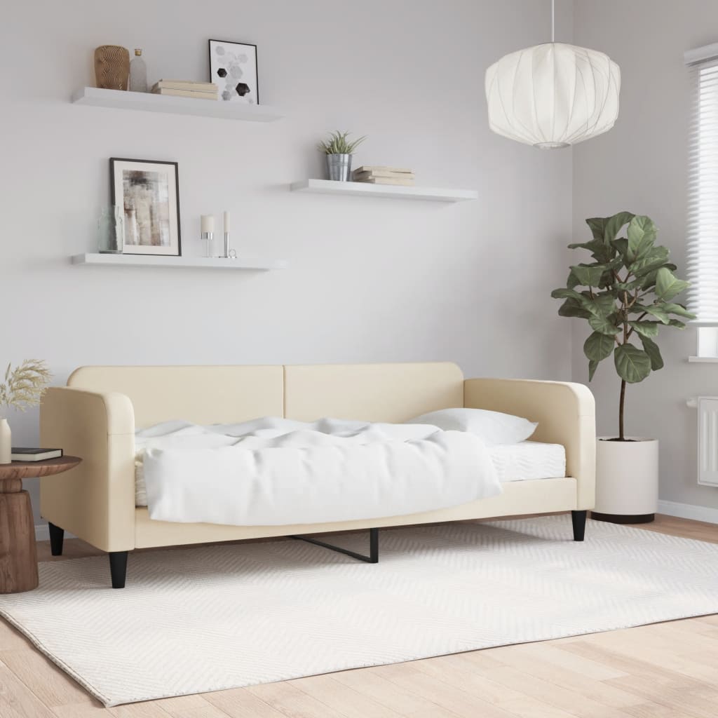Lit de jour avec matelas crème 100x200 cm tissu - XIOS