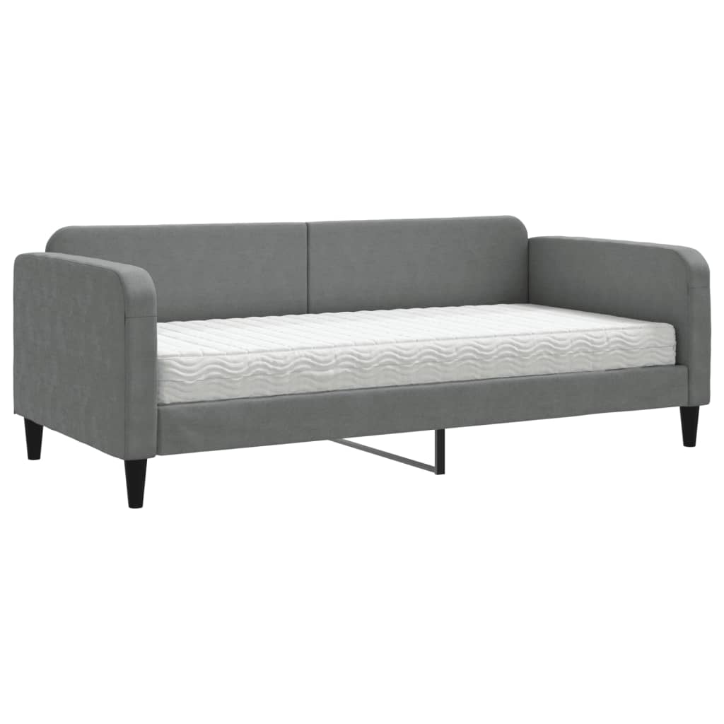 Lit de jour avec matelas gris foncé 90x190 cm tissu - XIOS